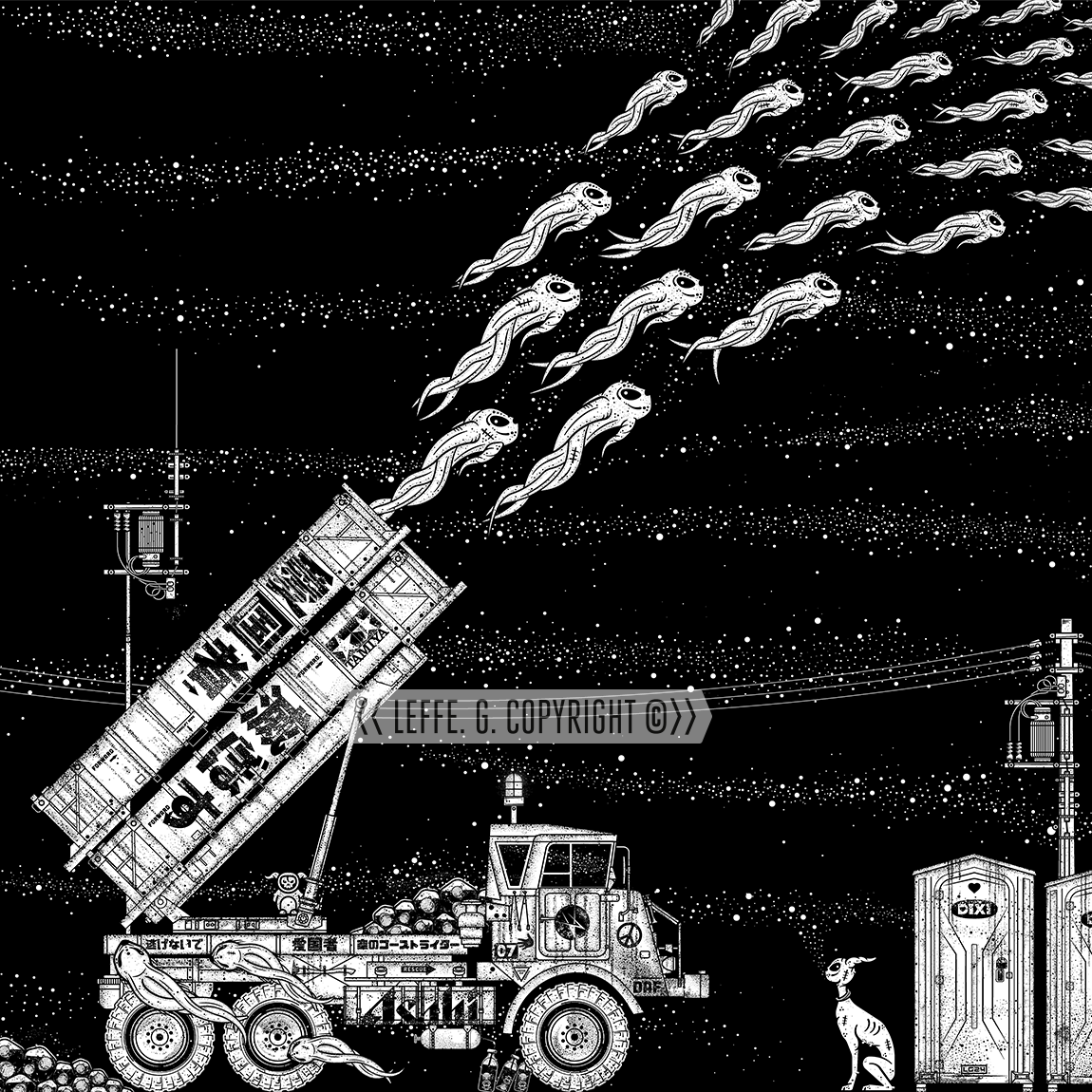 Dreaming Demons: Under the dark Sky, Patriot system, DAF truck YA-328, Giclée print by Leffe Goldstein. アートプリント。